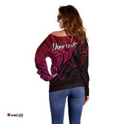 Custom Aotearoa Maori Koru Off Shoulder Sweater Polynesian Pacific Tribal Pink