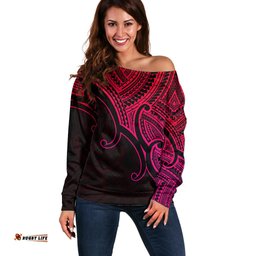 Custom Aotearoa Maori Koru Off Shoulder Sweater Polynesian Pacific Tribal Pink
