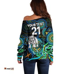 Custom Bulldogs Rugby Aboriginal Art Off Shoulder Sweater NAIDOC Indigenous Tribal