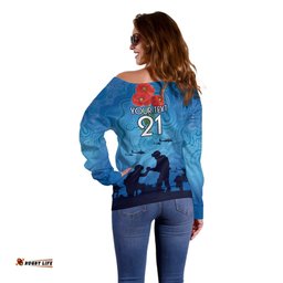 Custom Bulldogs Rugby ANZAC Off Shoulder Sweater The Military Soldiers with Aboriginal Style