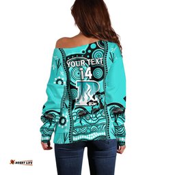 Custom Brisbane Heat Cricket Off Shoulder Sweater Happy Australia Day Aboriginal Art