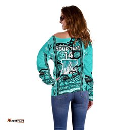 Custom Brisbane Heat Cricket Off Shoulder Sweater Happy Australia Day Aboriginal Art