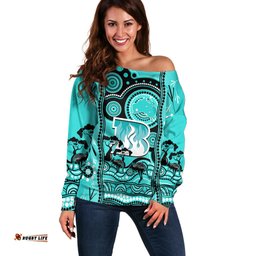 Custom Brisbane Heat Cricket Off Shoulder Sweater Happy Australia Day Aboriginal Art