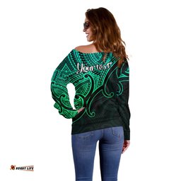 Custom Aotearoa Maori Koru Off Shoulder Sweater Polynesian Pacific Tribal Green