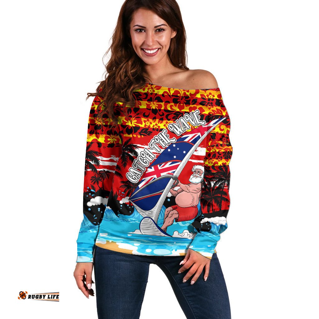 Australia Surfing Christmas Off Shoulder Sweater Catch The Wave