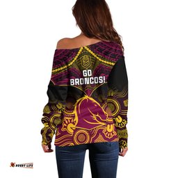 Broncos Rugby Off Shoulder Sweater Brisbane 1987 Aboriginal Mix Polynesian Pattern