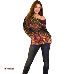 Broncos Rugby Off Shoulder Sweater Brisbane 1987 Aboriginal Mix Polynesian Pattern