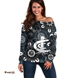 Custom Carlton Blues NAIDOC Week 2024 Off Shoulder Sweater Fire Burning Aboriginal Dots Art