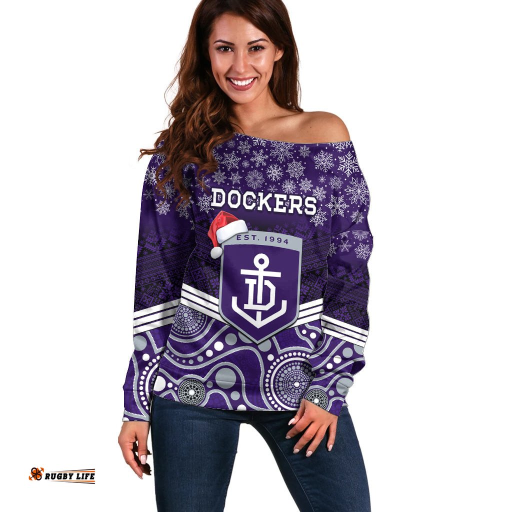 Custom Dockers Football Christmas Off Shoulder Sweater Merry Xmas Mix Aboriginal Art