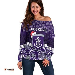 Custom Dockers Football Christmas Off Shoulder Sweater Merry Xmas Mix Aboriginal Art