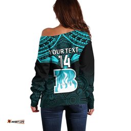 Custom Brisbane Heat Cricket Off Shoulder Sweater Unique Indigenous Art Mix Polynesian Pattern