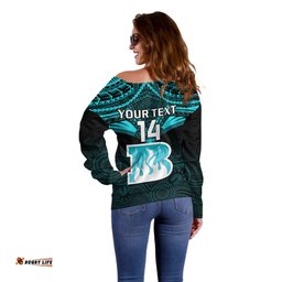 Custom Brisbane Heat Cricket Off Shoulder Sweater Unique Indigenous Art Mix Polynesian Pattern