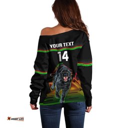 Custom Australia Day Panthers Off Shoulder Sweater NRL 2024 Sydney Opera House With Map Black