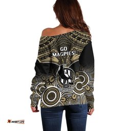 Collingwood Football Off Shoulder Sweater Go Magpies Aboriginal Mix Polynesian Pattern