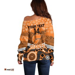 Custom Giants Football Christmas Off Shoulder Sweater Merry Xmas Mix Aboriginal Art