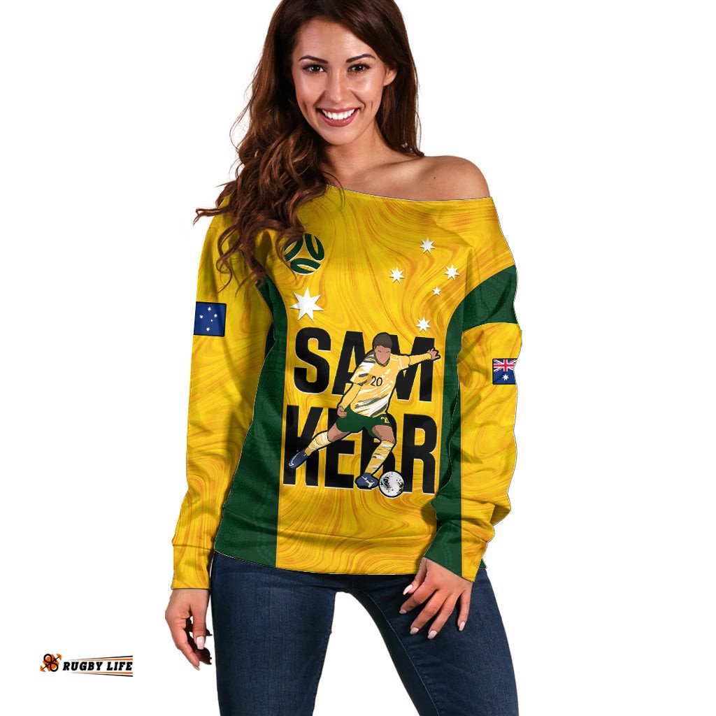 Custom Australia Soccer Off Shoulder Sweater Sam Kerr Matildas Proud World Cup Yellow
