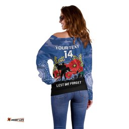Custom Bulldogs Football ANZAC Off Shoulder Sweater Gallipoli Camouflage With Poppies