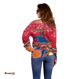 Custom Adelaide Crows Football Christmas Off Shoulder Sweater Merry Xmas Mix Aboriginal Art