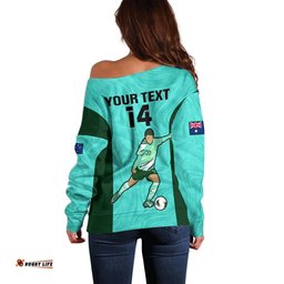 Custom Australia Soccer Off Shoulder Sweater Sam Kerr Matildas Proud World Cup Turquoise