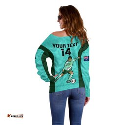Custom Australia Soccer Off Shoulder Sweater Sam Kerr Matildas Proud World Cup Turquoise
