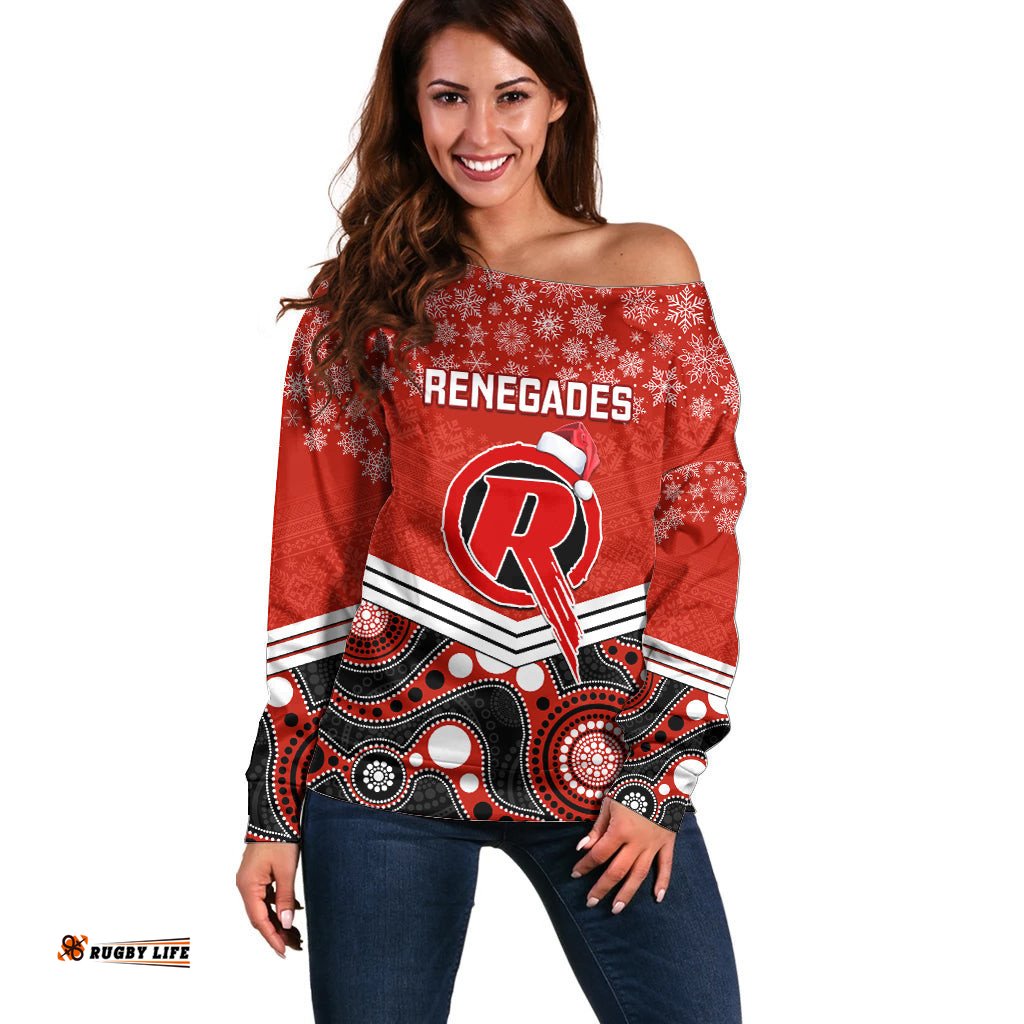 Custom Melbourne Renegades Cricket Christmas Off Shoulder Sweater Merry Xmas Indigenous Art