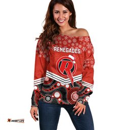 Custom Melbourne Renegades Cricket Christmas Off Shoulder Sweater Merry Xmas Indigenous Art