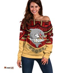 Custom Dolphins Rugby Off Shoulder Sweater Polynesian and Aboriginal Vibe