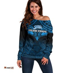 Custom Adelaide Strikers Cricket Off Shoulder Sweater Unique Indigenous Art Mix Polynesian Pattern