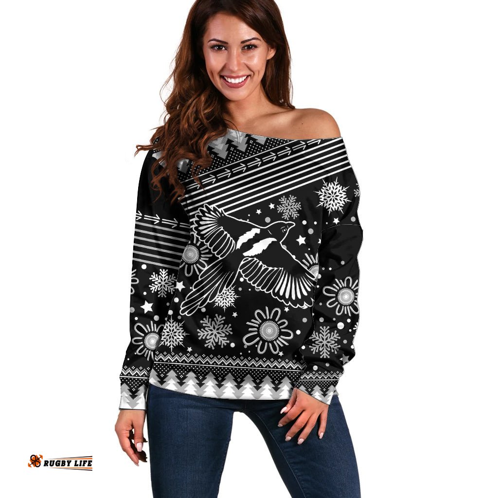 Custom Magpies Football Off Shoulder Sweater Christmas Vibe 2023