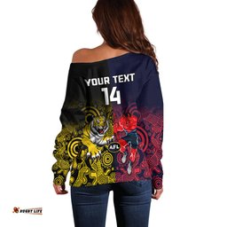 Custom Demons And Tigers Football Off Shoulder Sweater Together Indigenous Art