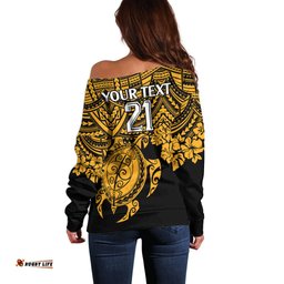 Custom Australia Matildas Off Shoulder Sweater Hibiscus and Turtle With Polynesian Pattern