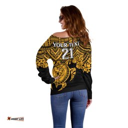 Custom Australia Matildas Off Shoulder Sweater Hibiscus and Turtle With Polynesian Pattern