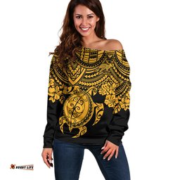 Custom Australia Matildas Off Shoulder Sweater Hibiscus and Turtle With Polynesian Pattern