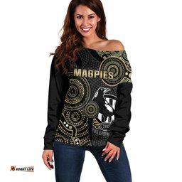Custom AFL Collingwood Off Shoulder Sweater Indigenous Magpies Dynamic Version