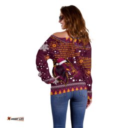 Broncos Rugby Off Shoulder Sweater Heart Of All Queenland Christmas Vibe Unique