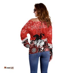 Custom Dragons Rugby Christmas Off Shoulder Sweater Merry Xmas Mix Aboriginal Art