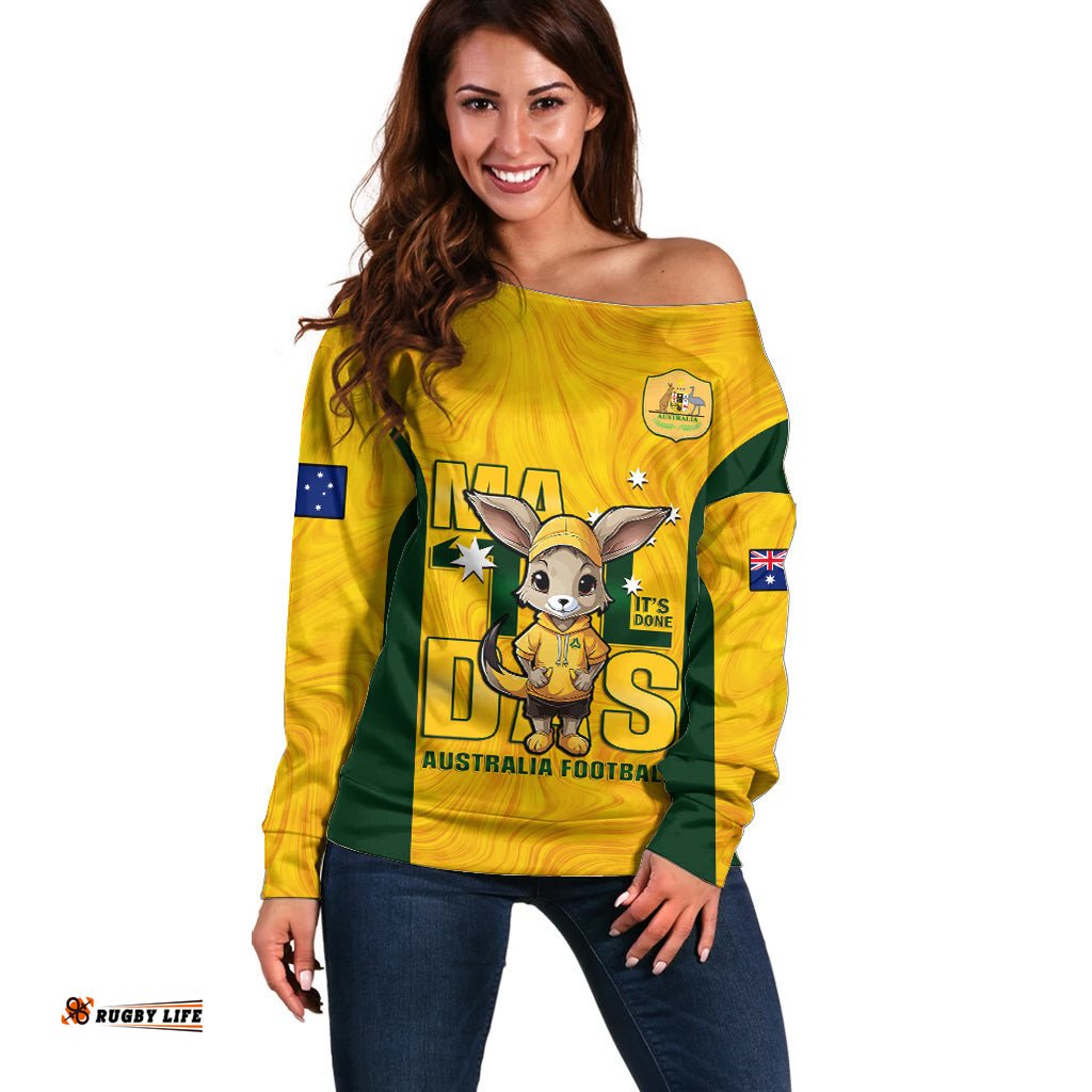 Custom Matildas Off Shoulder Sweater Australian Cute Mascot Unique Gold Version
