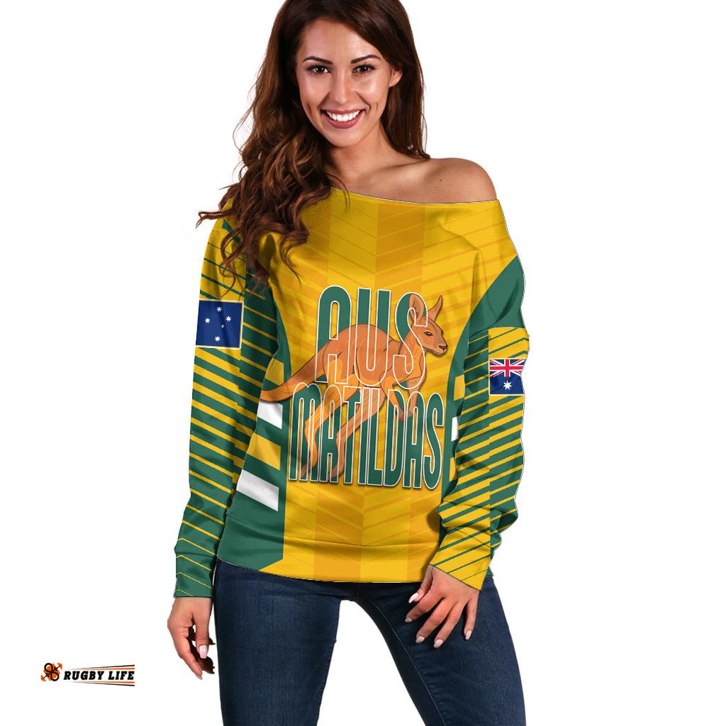 Custom Australia Soccer Off Shoulder Sweater Go Matildas Dynamic National Colors