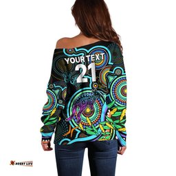 Custom Kangaroos Football Aboriginal Art Off Shoulder Sweater NAIDOC Indigenous Tribal
