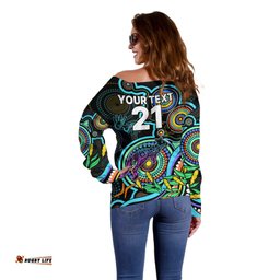 Custom Kangaroos Football Aboriginal Art Off Shoulder Sweater NAIDOC Indigenous Tribal