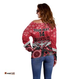 Custom Essendon Football Christmas Off Shoulder Sweater Merry Xmas Mix Aboriginal Art