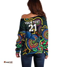 Custom Crows Football Aboriginal Art Off Shoulder Sweater NAIDOC Indigenous Tribal