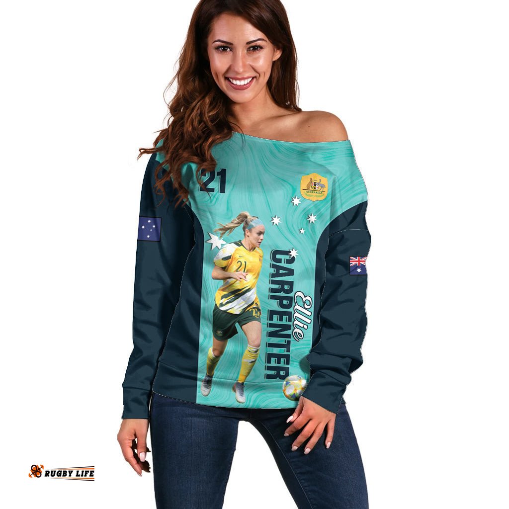 Australia Soccer Off Shoulder Sweater Ellie Carpenter Matildas Turquoise