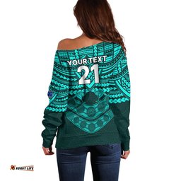 Custom Matildas Soccer Off Shoulder Sweater Polynesian and Aboriginal Turquoise Vibe
