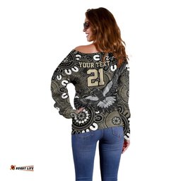 Custom Magpies NAIDOC Week 2024 Off Shoulder Sweater Fire Burning Aboriginal Dots Art