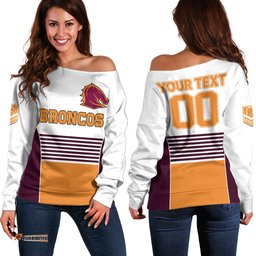 Custom Text And Number Brisbane Broncos NRL Off Shoulder Sweater No2