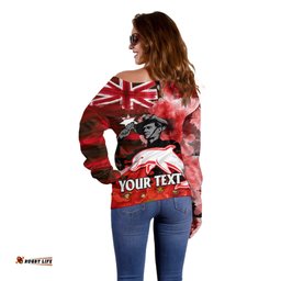 Custom Personalised ANZAC Dolphins Rugby Off Shoulder Sweater We Shall Remember 08