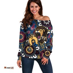Custom Lions Football NAIDOC Week 2024 Off Shoulder Sweater Fire Burning Aboriginal Dots Art