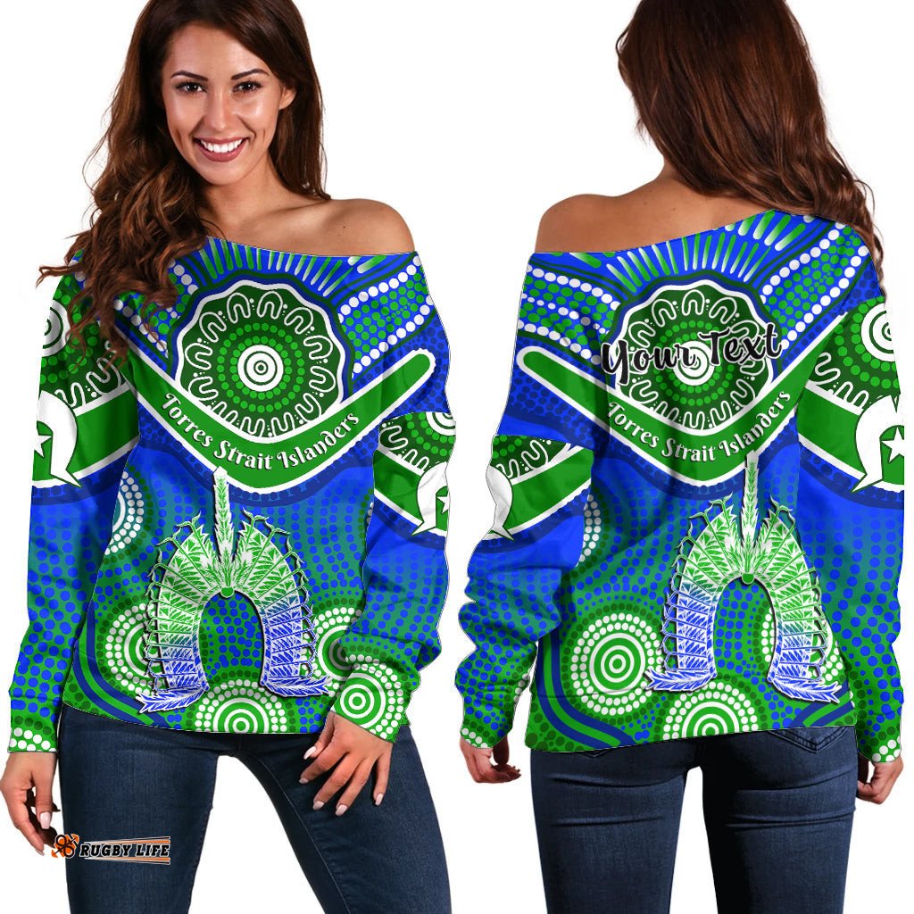 Custom Personalised Torres Strait Islanders Off Shoulder Sweater Dhari Australian Aboriginal Art