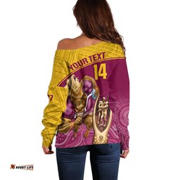 Custom Brisbane Broncos Rugby Off Shoulder Sweater Go Champions Mascot With Polynesian Indigenous Art